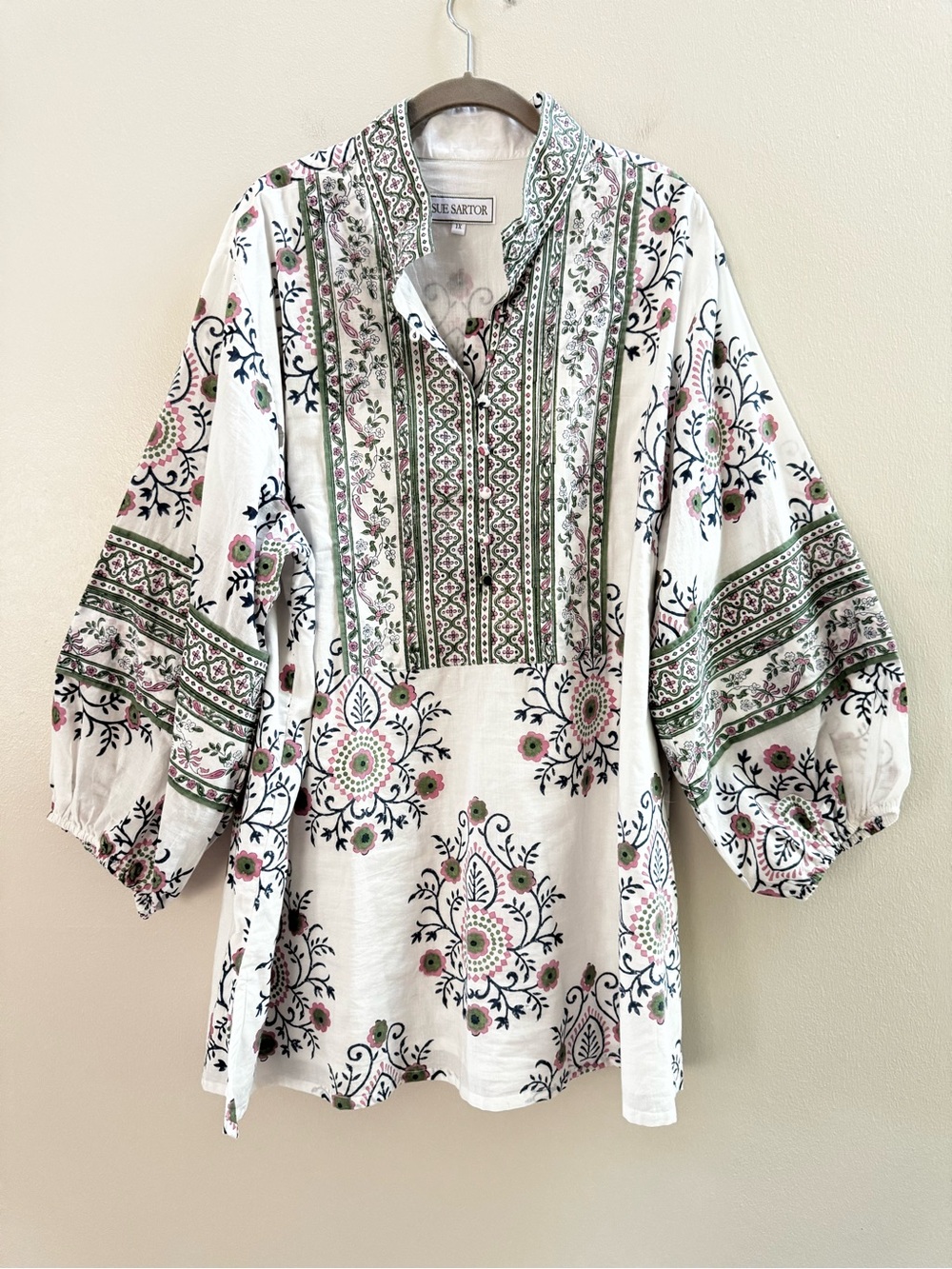 NWOT Anthropologie Sue Sartor Bangalore Tunic Top 1X White Floral Anthro Boho - Picture 2 of 15